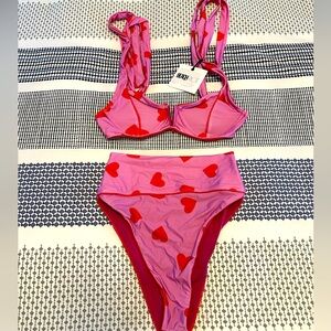 Beach Riot Pink and Red Hearts Bikini